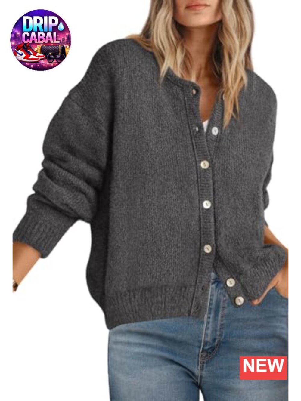 Womens Long Sleeve Crewneck Button Down Cardigan Sweater